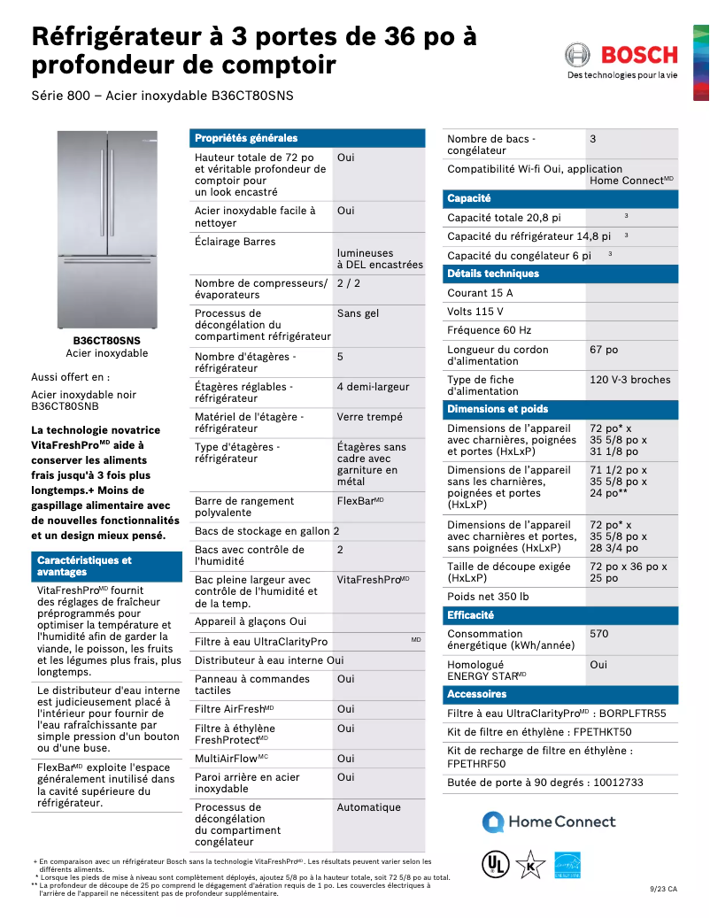 Page 1 of the manual Technical Sheet Bosch B36CT80SNS