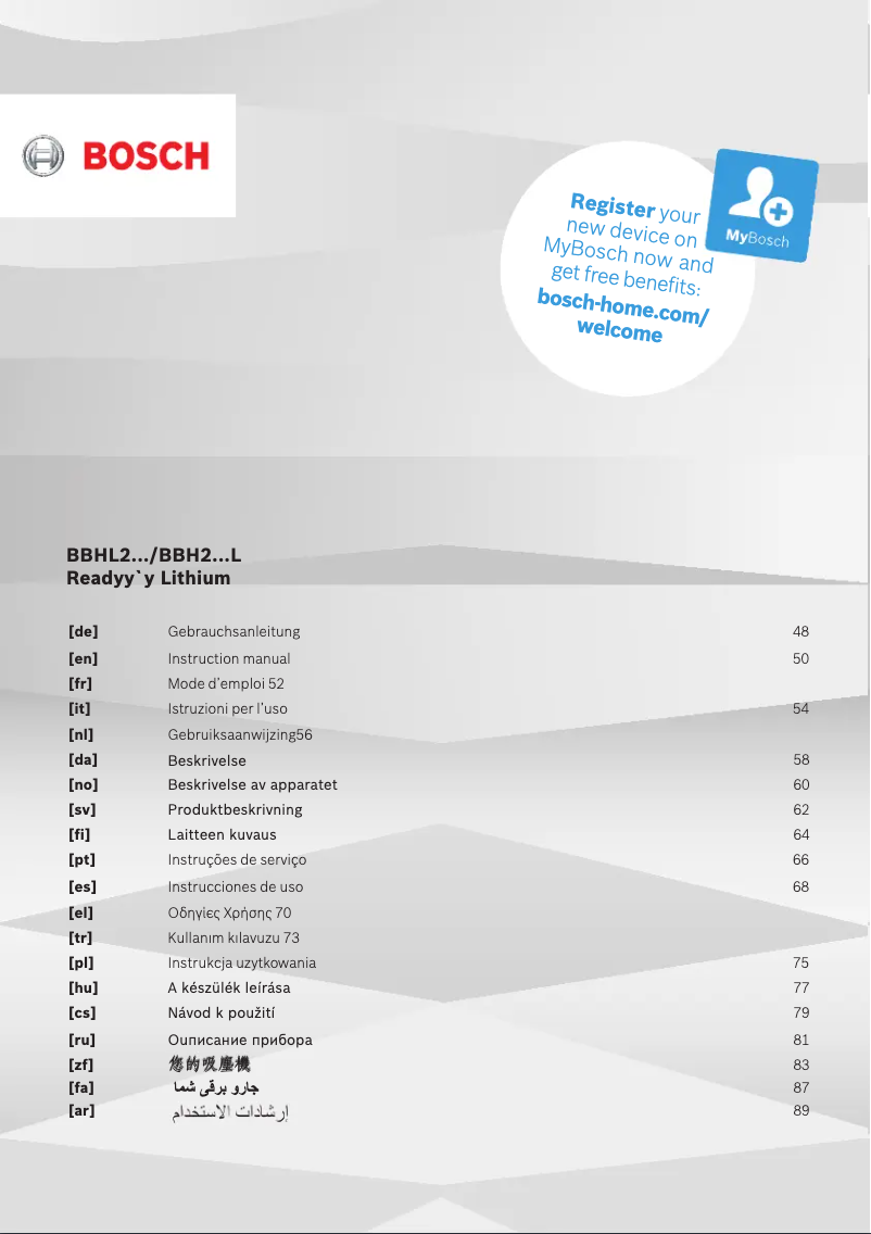 Page n°1 - Manuel utilisateur Bosch Readyy'y BBHL21841