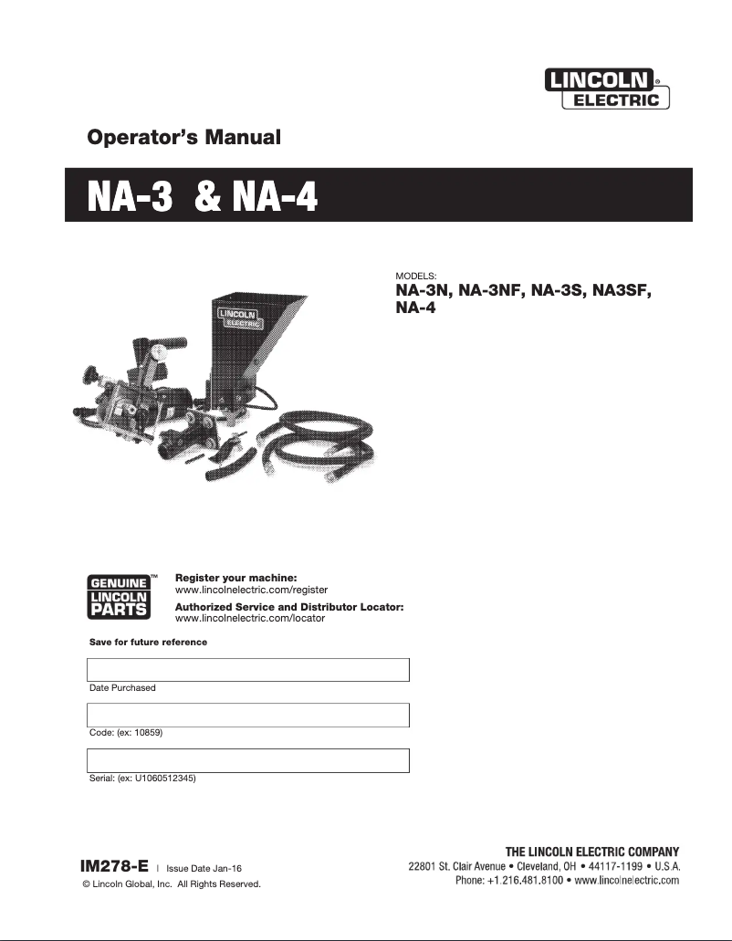 Page n°1 - Manuel utilisateur Lincoln Electric NA-4