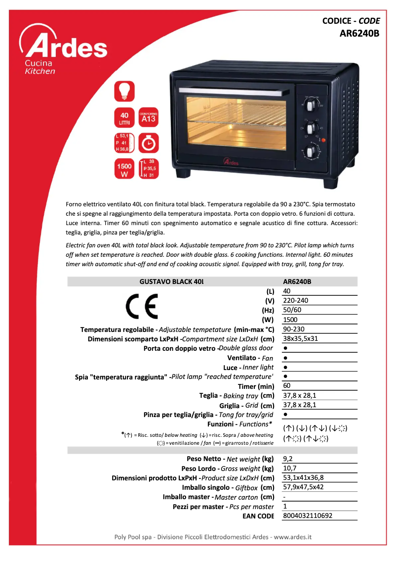 Página 1 del manual Ficha técnica Ardes AR6240B