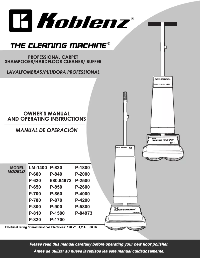 Page n°1 - Manuel utilisateur Koblenz The Cleaning Machine P-820