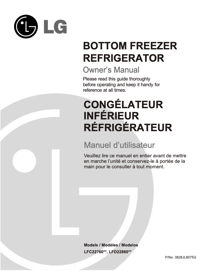 Page 1 de la notice Manuel utilisateur LG LFC22760SW