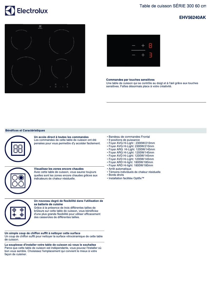 Page n°1 - Fiche technique Electrolux EHV56240AK