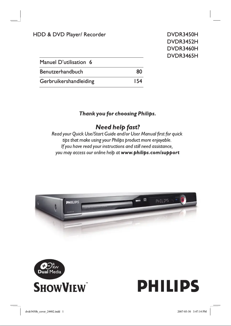 Page n°1 - Manuel utilisateur Philips DVDR3450H