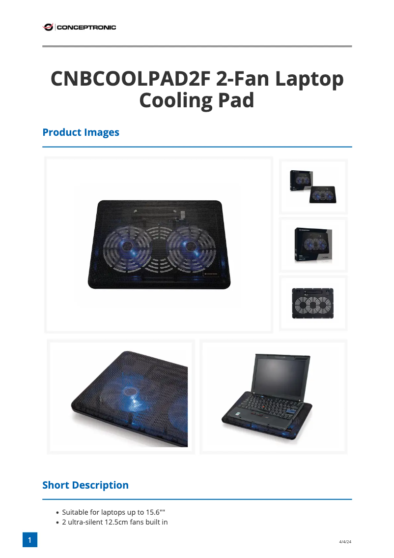 Page 1 de la notice Fiche technique Conceptronic CNBCOOLPAD2F