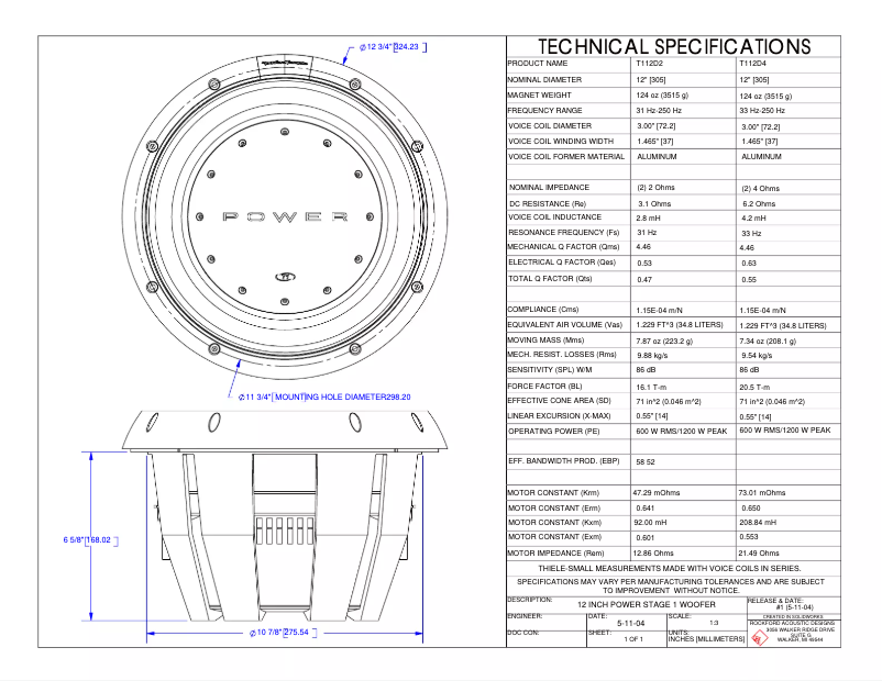 Page 1 de la notice Fiche technique Rockford Fosgate Power T110D4