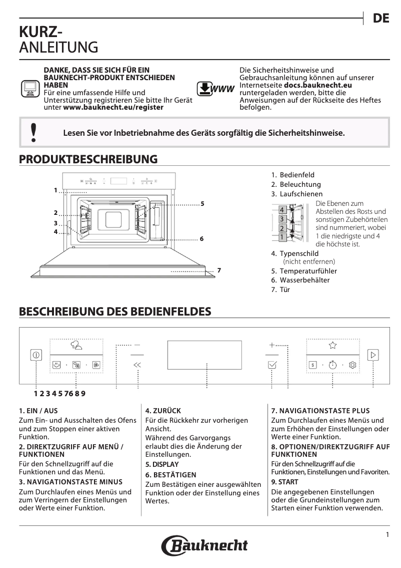 Page 1 de la notice Manuel d'utilisation et d'entretien Bauknecht ECSK7 CT845 PT