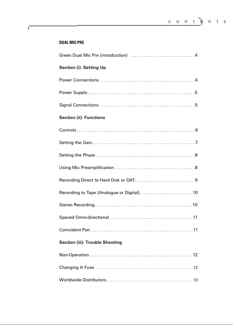 Image de la première page du manuel de l'appareil Green 1 Dual Mic Pre