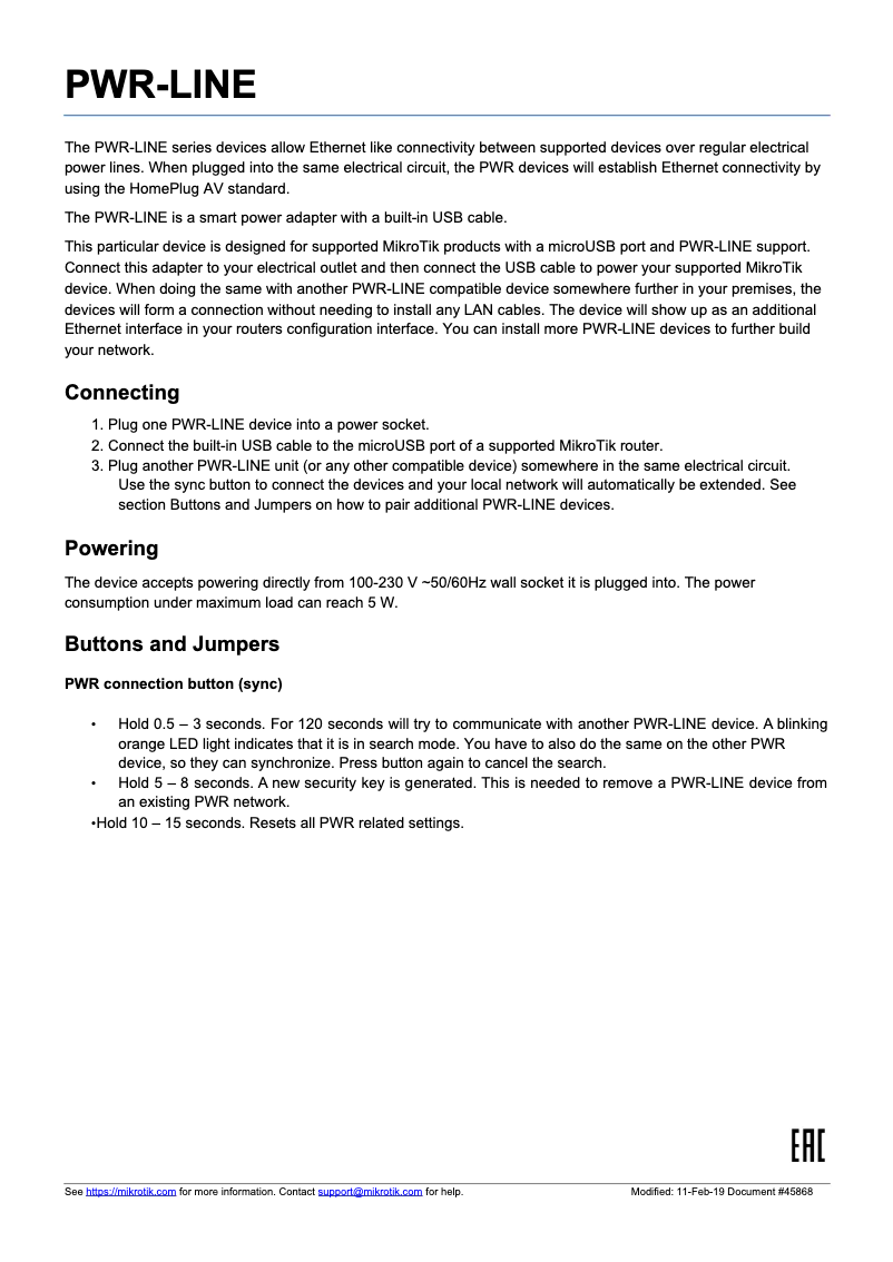 Page n°1 - Manuel utilisateur Mikrotik PWR-LINE US