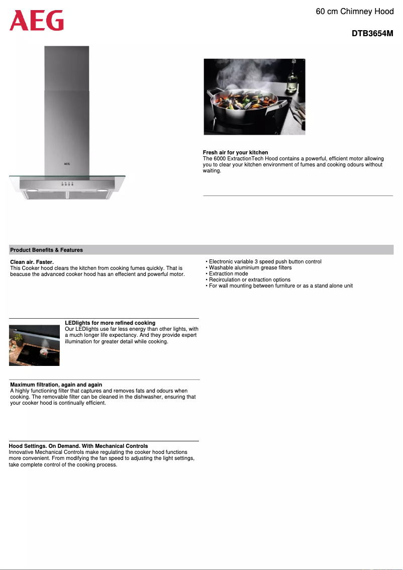 Page 1 de la notice Fiche technique AEG DTB3654M