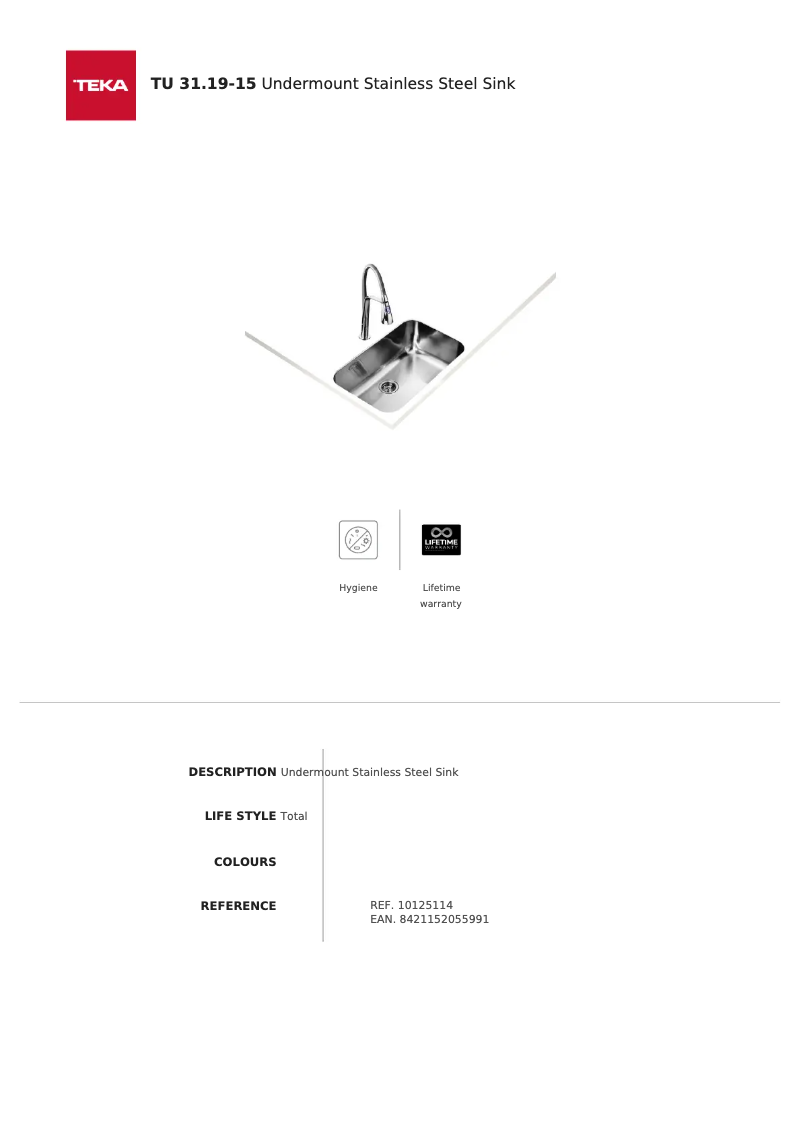 Page 1 de la notice Fiche technique Teka TU 31.19-10