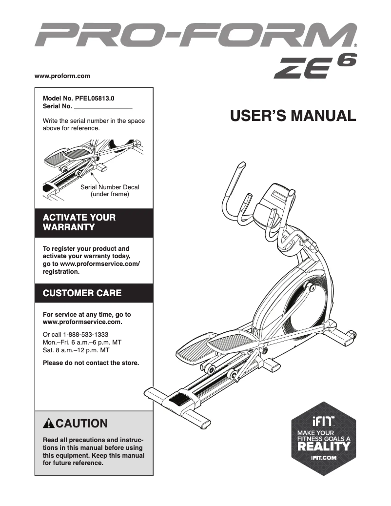 Page 1 de la notice Manuel utilisateur ProForm ZE 6