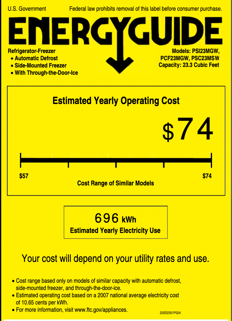 Page 1 de la notice Label énergétique GE Profile PSI23MGWWV