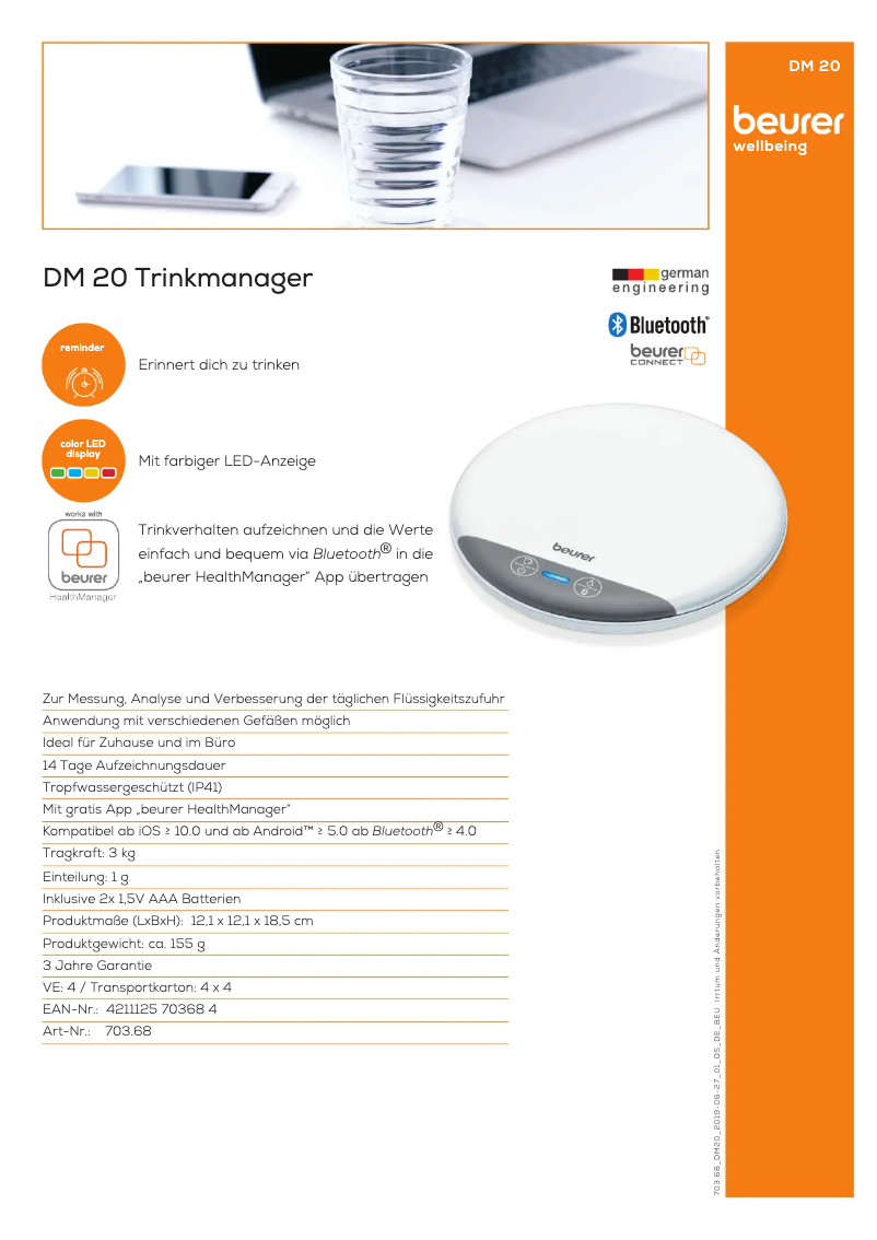 Page 1 de la notice Fiche technique Beurer DM 20