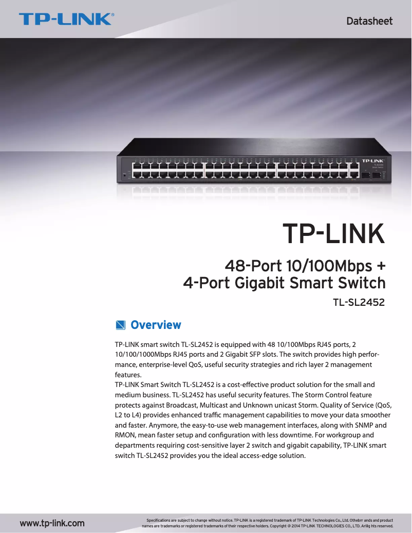 Página 1 del manual Ficha técnica TP-Link TL-SL2452