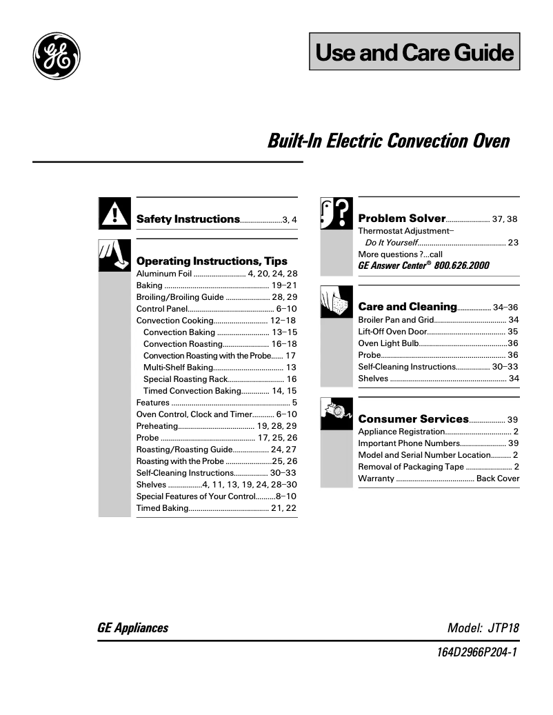 Image de la première page du manuel de l'appareil Profile JTP18BWBB