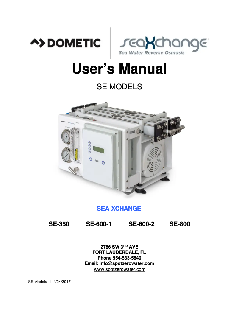 Page n°1 - Manuel utilisateur Dometic SeaXchange SE 350Z