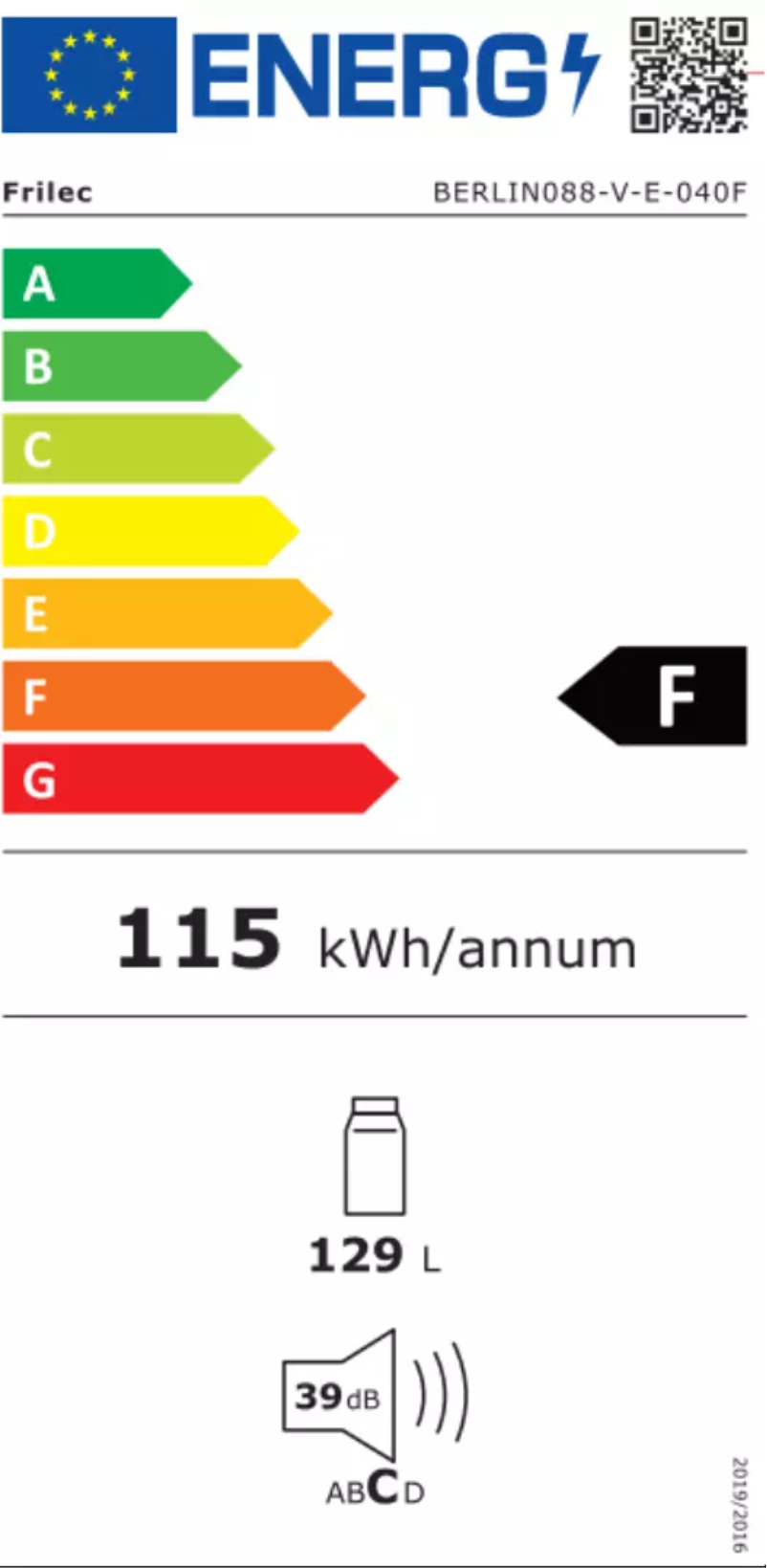 Page 1 de la notice Label énergétique Frilec BERLIN088-V-E-040F