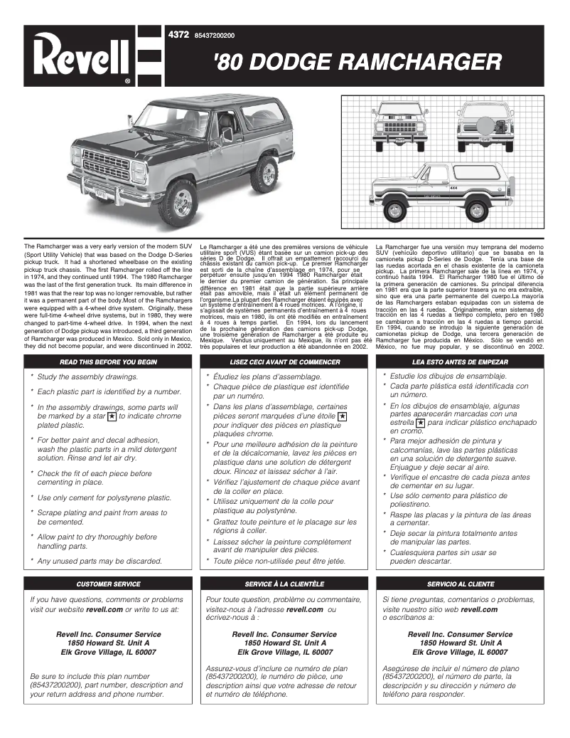 Page n°1 - Manuel utilisateur Revell 1980 Dodge Ramcharger