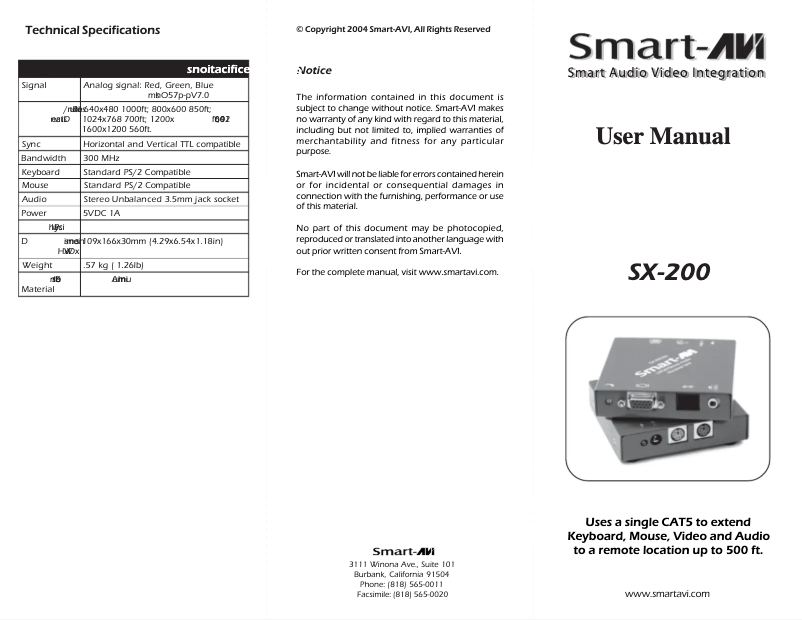 Image de la première page du manuel de l'appareil SX-RX200S