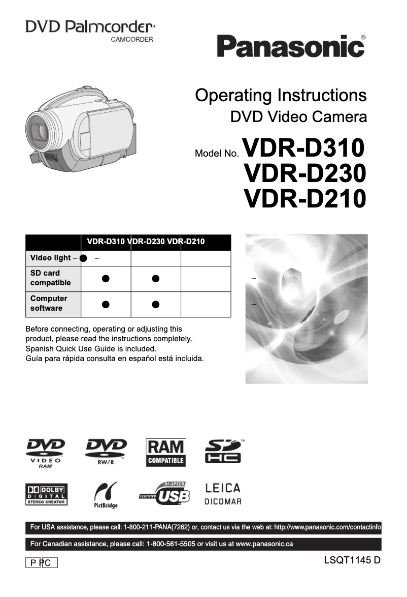 Image de la première page du manuel de l'appareil VDR-D230