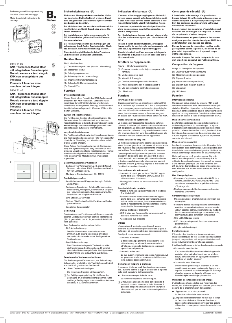 Page 1 de la notice Manuel utilisateur Berker 80141170