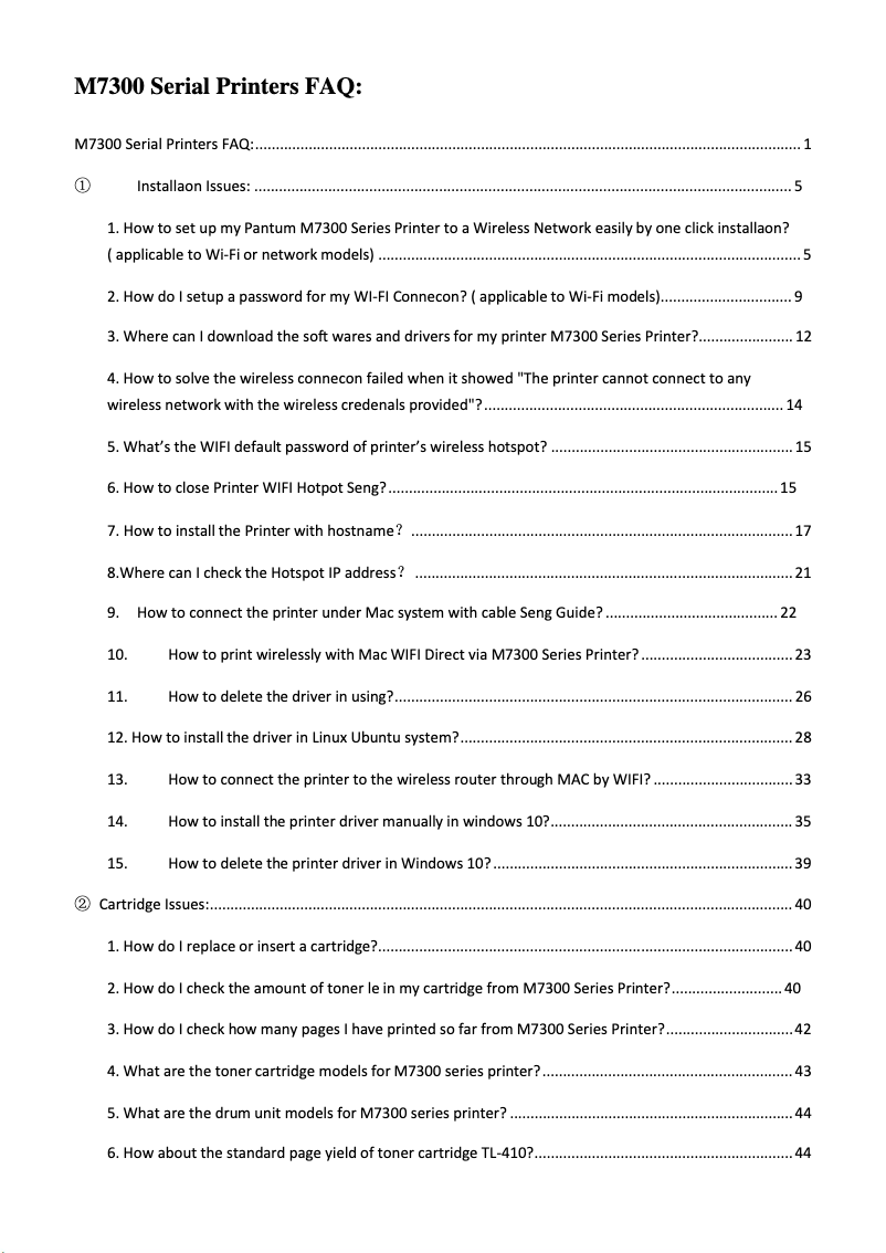 Page 1 de la notice FAQ Pantum M7300FDW