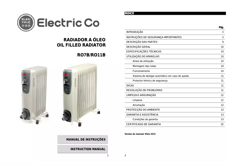 Page 1 de la notice Manuel utilisateur Electric Co RO11B