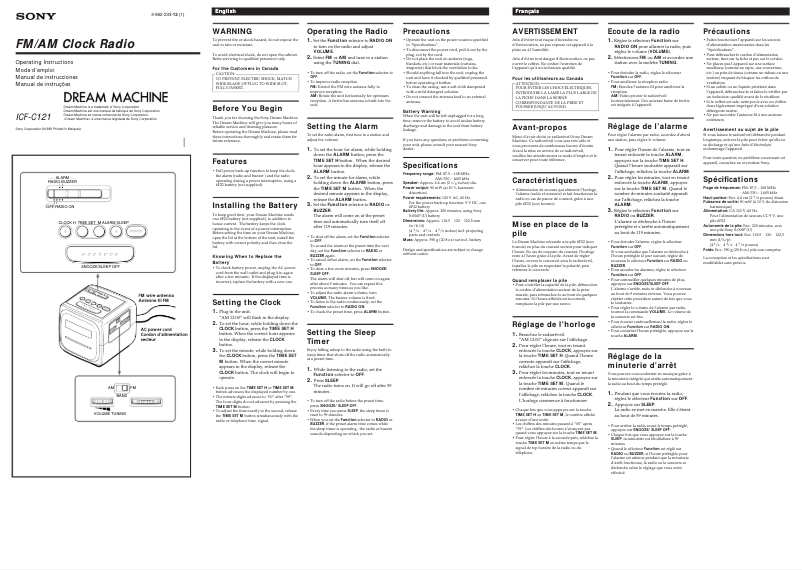 Page 1 de la notice Manuel utilisateur Sony ICF-C121