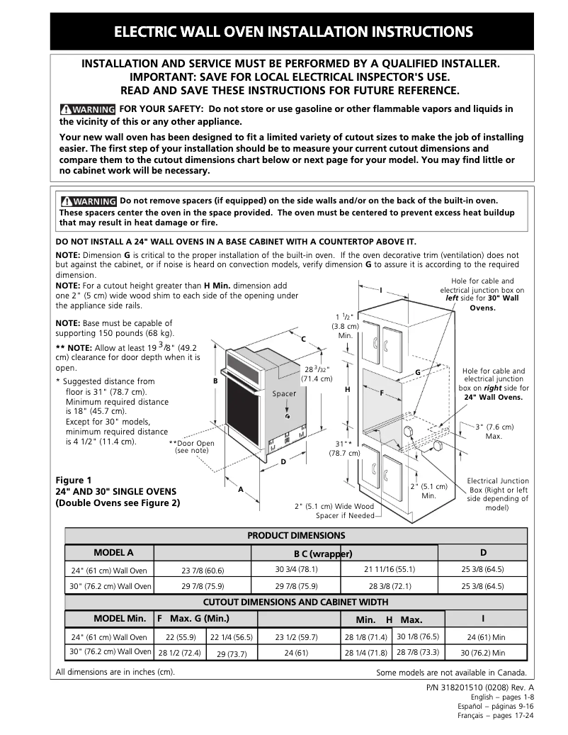 Page 1 de la notice Guide d'installation Frigidaire GLEB27T8CB