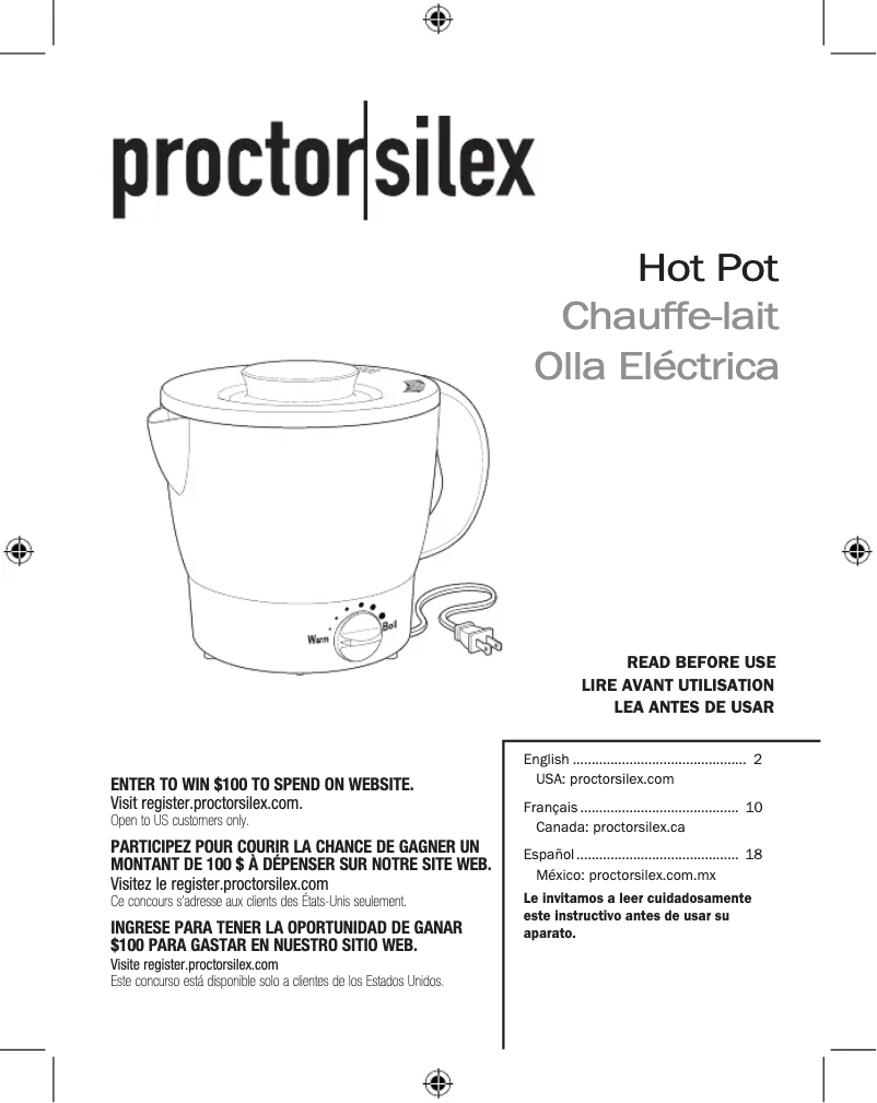 Page n°1 - Manuel utilisateur Proctor Silex 48507