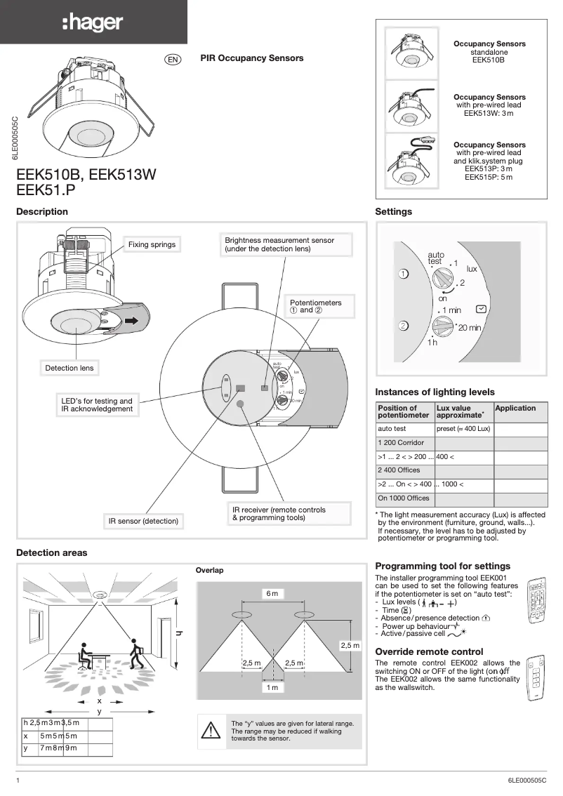 Page 1 de la notice Manuel utilisateur Hager EEK513W