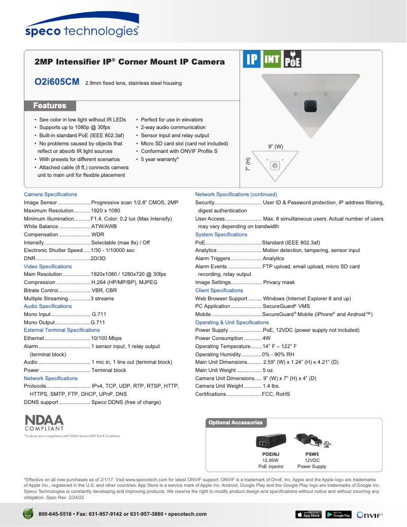 Page n°1 - Fiche technique Speco Technologies O2i605CM