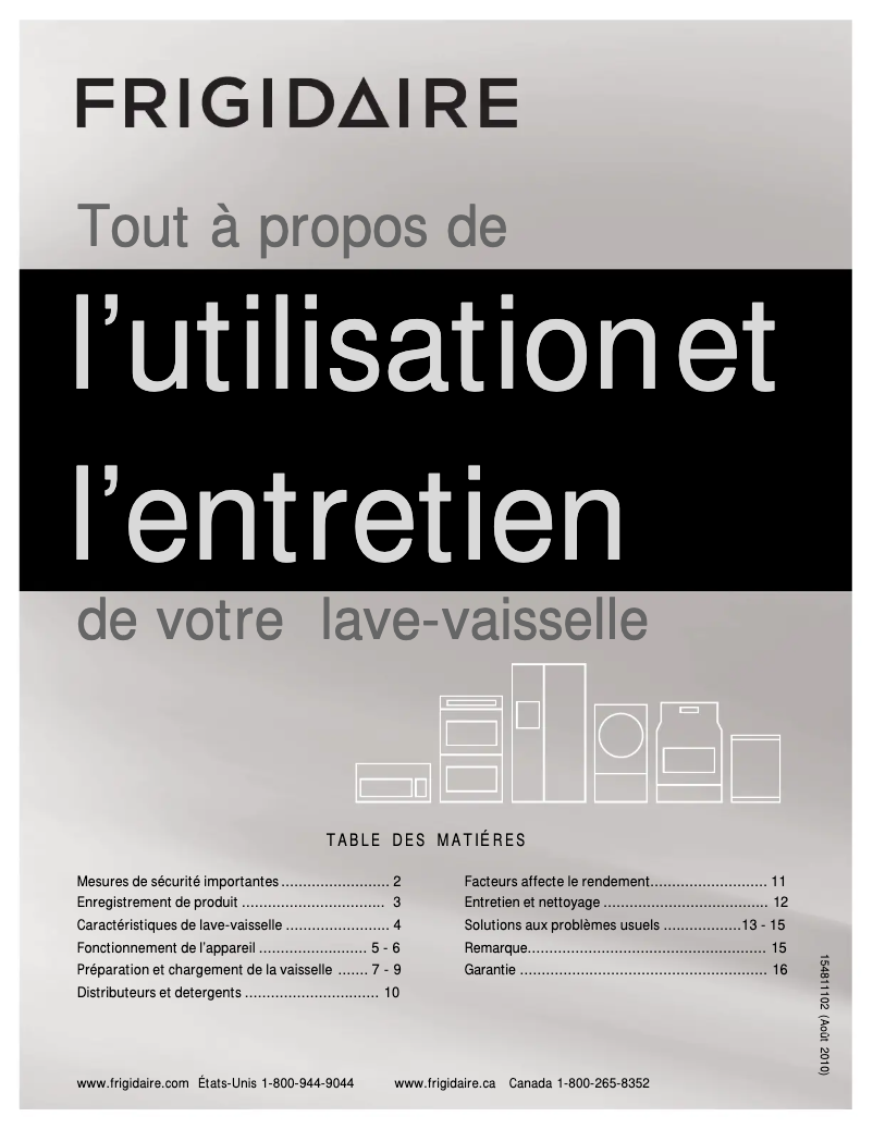 Page n°1 - Manuel utilisateur Frigidaire FFBD2403LW