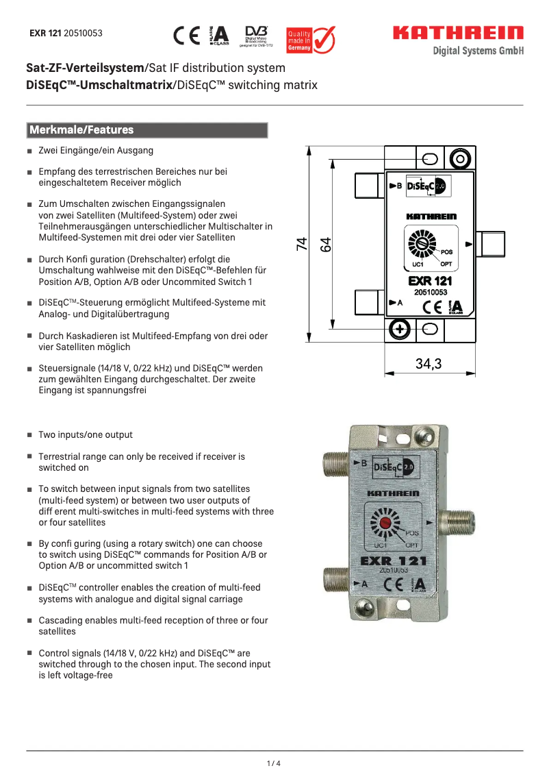 Page 1 de la notice Manuel utilisateur Kathrein EXR 121