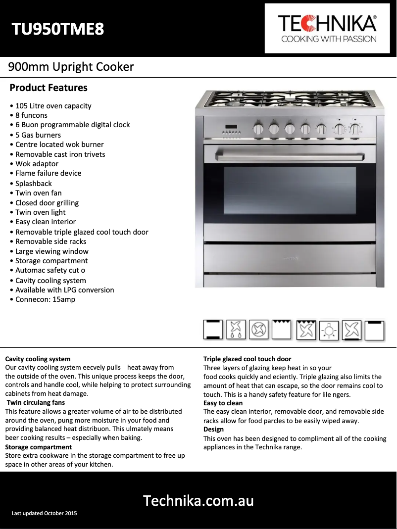 Página 1 del manual Ficha técnica Technika TU950TME8