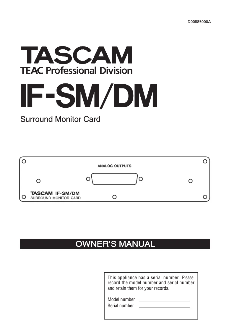 Page n°1 - Manuel utilisateur Tascam DM-3200