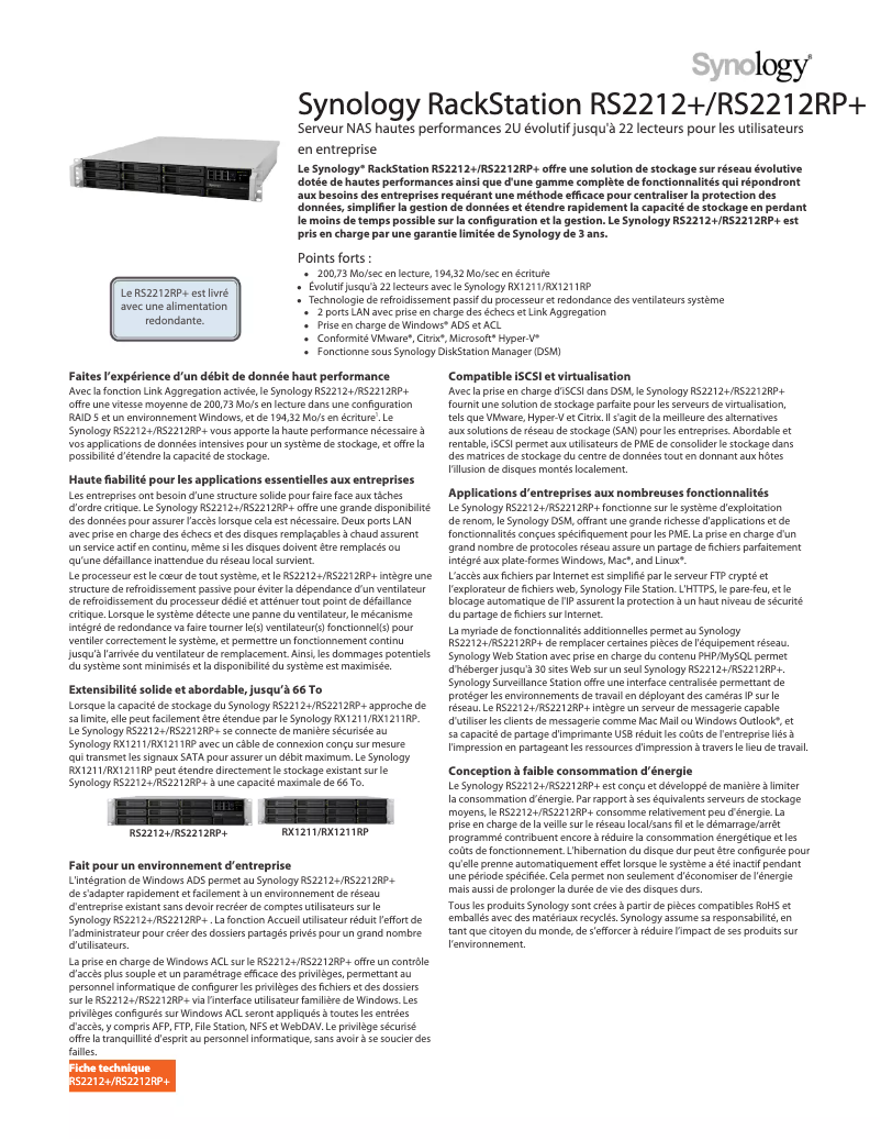 First page image of the manual for RackStation RS2212+