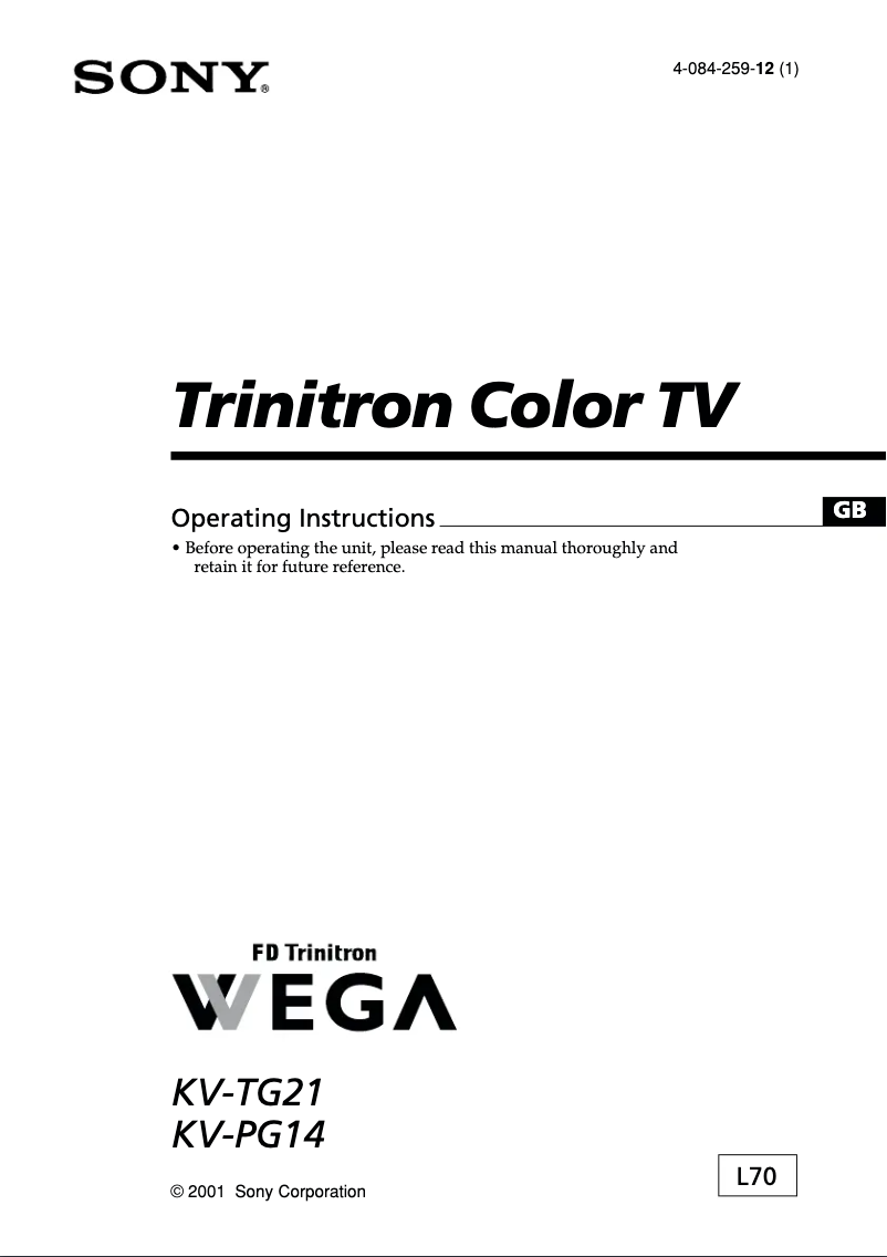 Page 1 de la notice Manuel utilisateur Sony KV-PG14L70