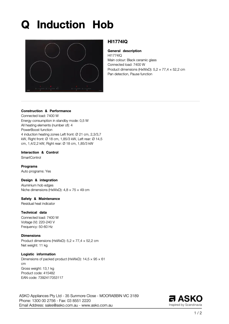 Image de la première page du manuel de l'appareil HI1774IQ