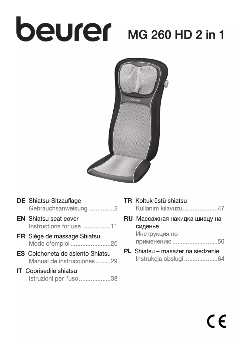 Page 1 de la notice Manuel d'utilisation et d'entretien Beurer MG 260