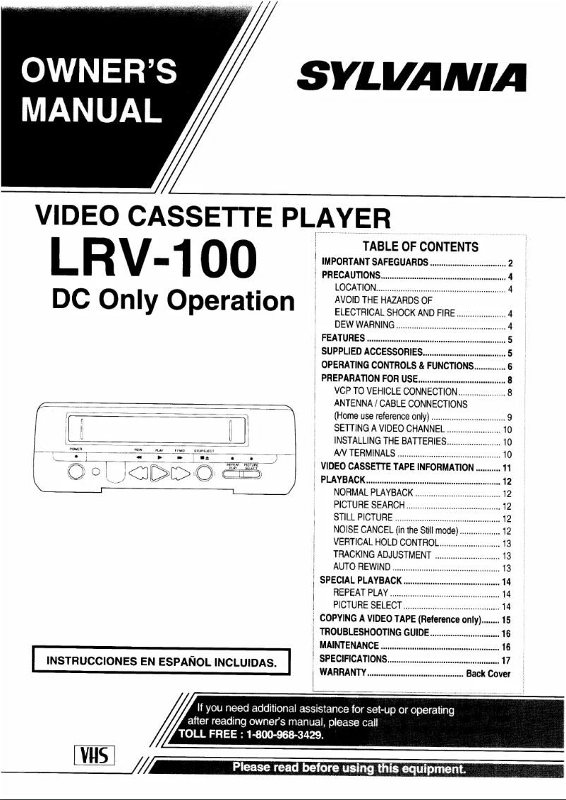 Page 1 de la notice Manuel utilisateur Sylvania LRV-100