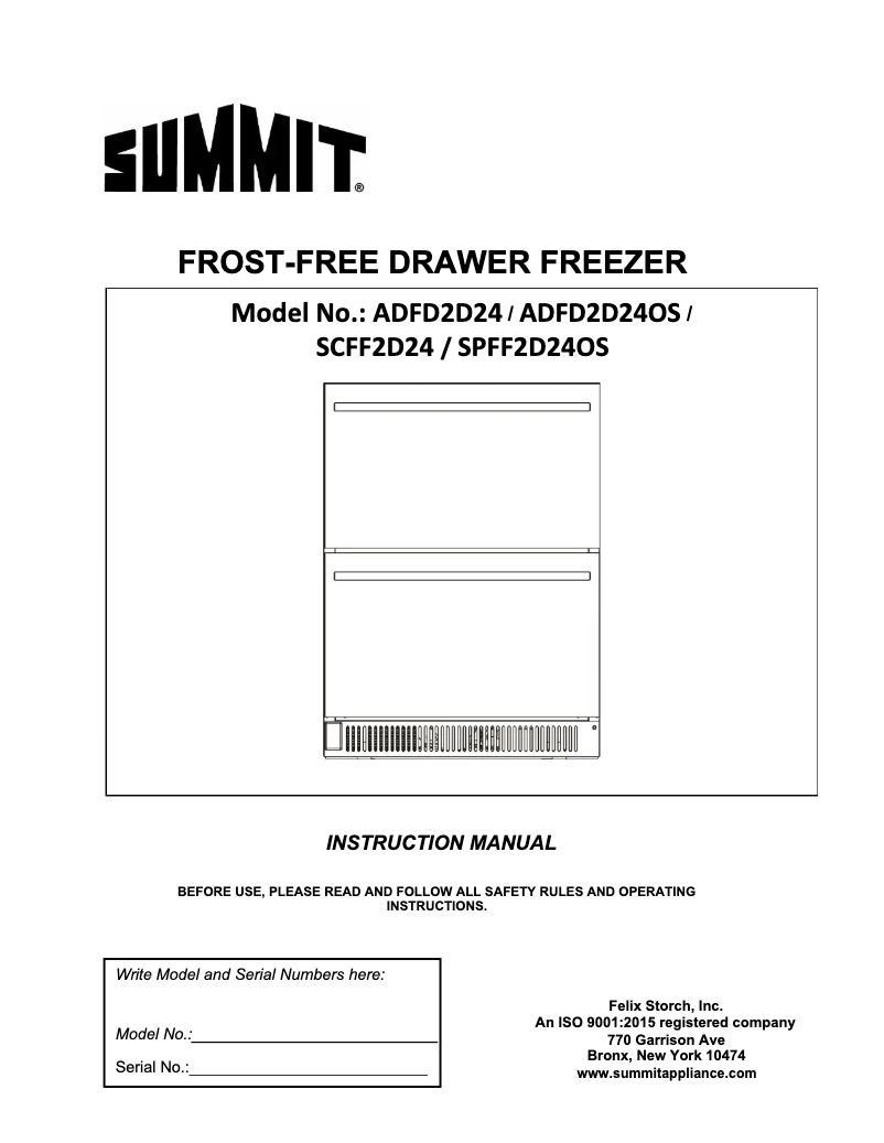 Page n°1 - Manuel utilisateur Summit ADFD2D24