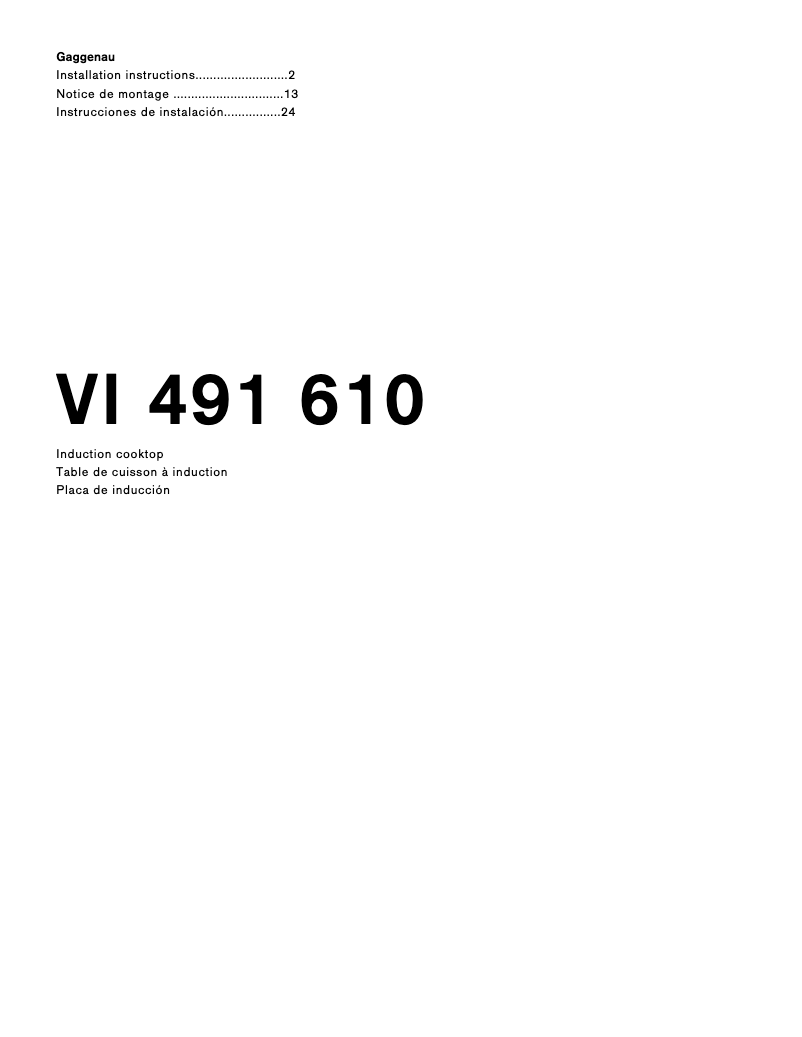 Page n°1 - Guide d'installation Gaggenau VI491610