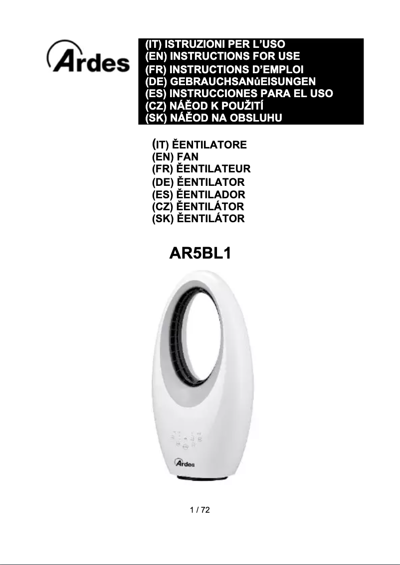 Image de la première page du manuel de l'appareil AR5BL1