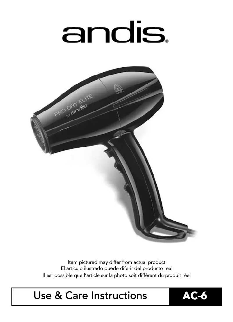 Page 1 de la notice Manuel utilisateur Andis Pro Dry Elite AC-6
