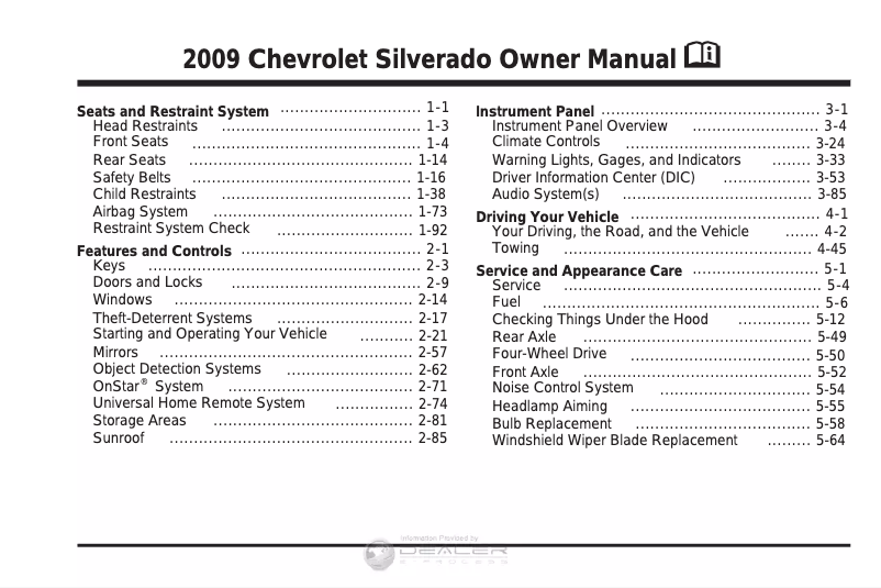 Page 1 de la notice Manuel utilisateur Chevrolet Silverado 1500 (2009)