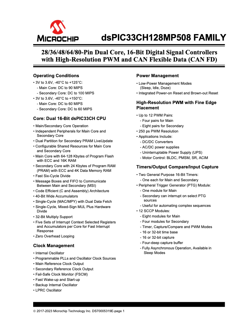 Página 1 del manual Manual de usuario Microchip dsPIC33CH128MP208