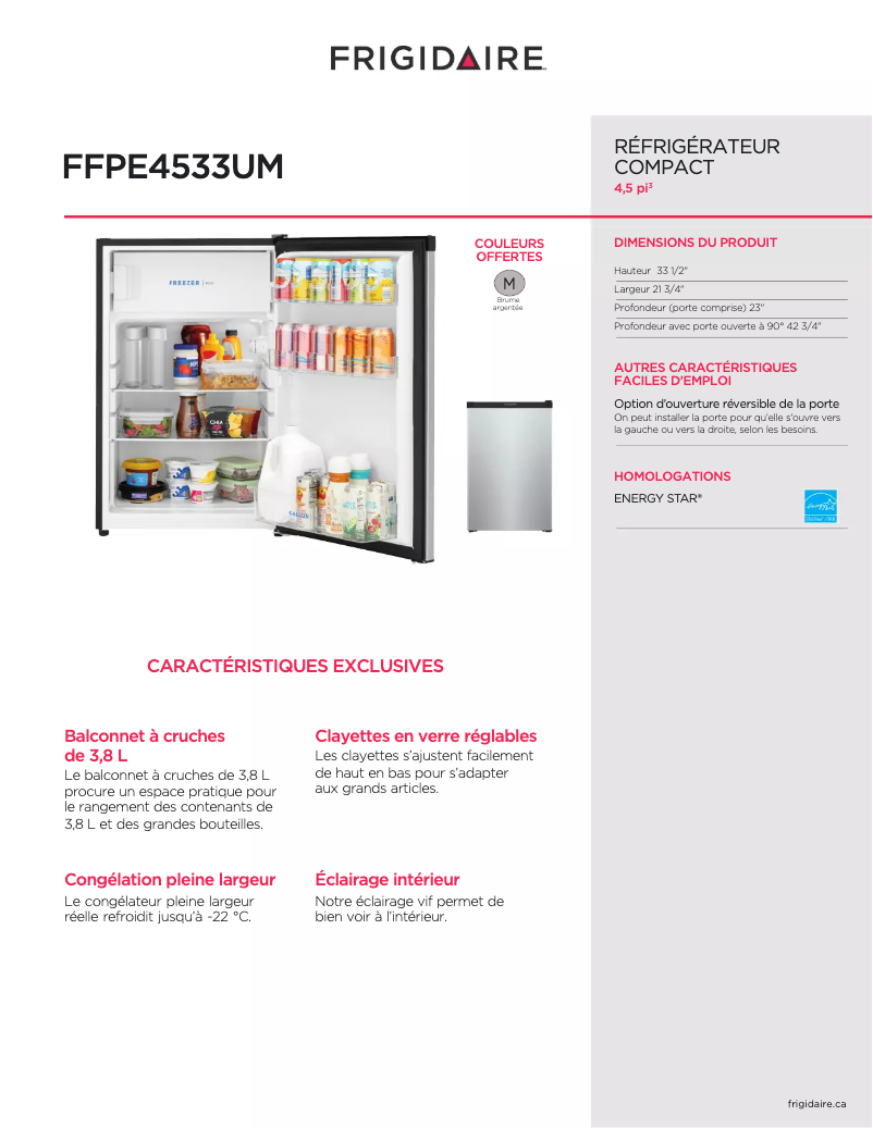 Page n°1 - Fiche technique Frigidaire FFPE4533UM