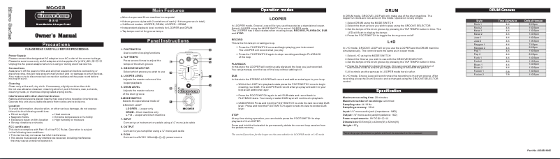 Page 1 de la notice Manuel utilisateur Mooer Groove Loop